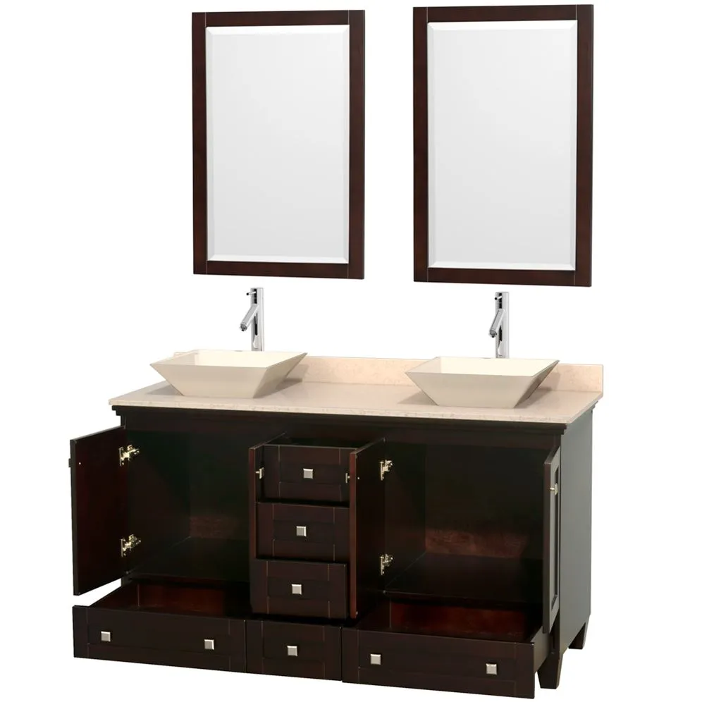 Wyndham Collection Acclaim 60-in Espresso Double Sink Bathroom Vanity with Ivory Natural Marble Top, photo 6 of 8