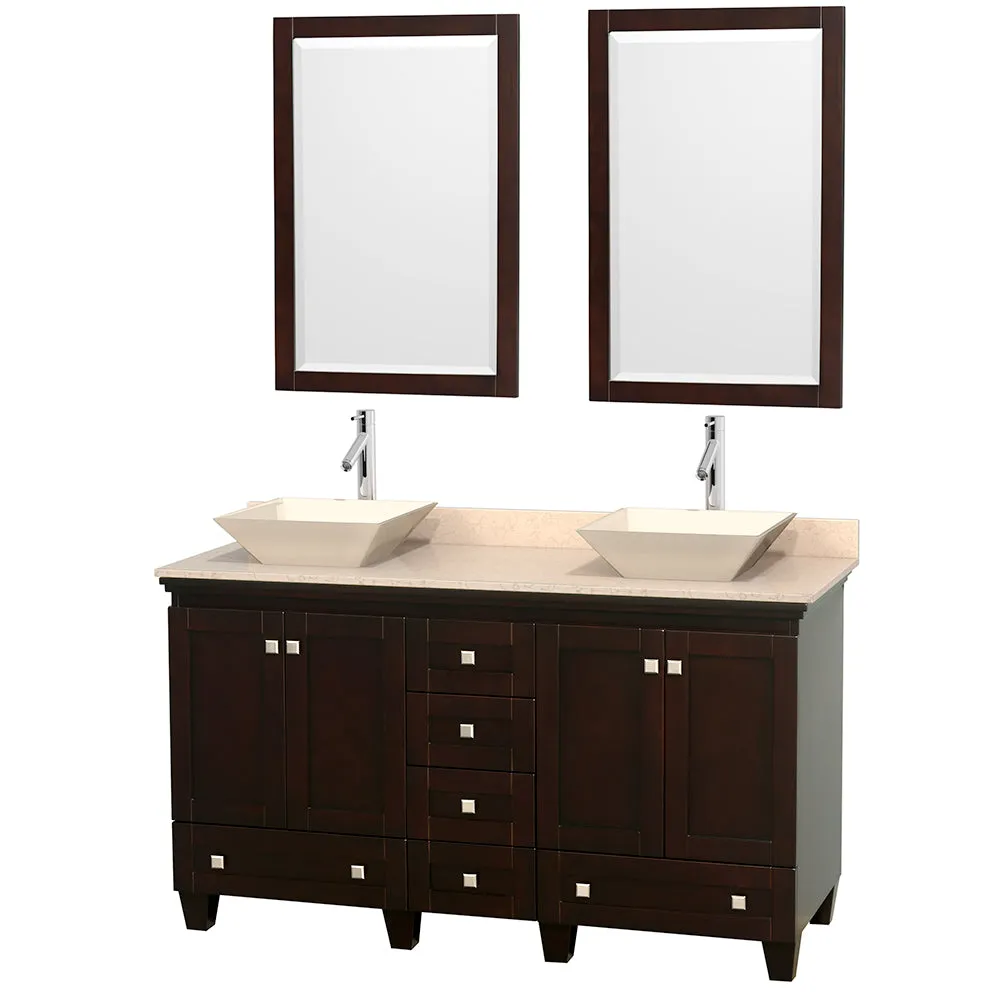 Wyndham Collection Acclaim 60-in Espresso Double Sink Bathroom Vanity with Ivory Natural Marble Top, photo 3 of 8