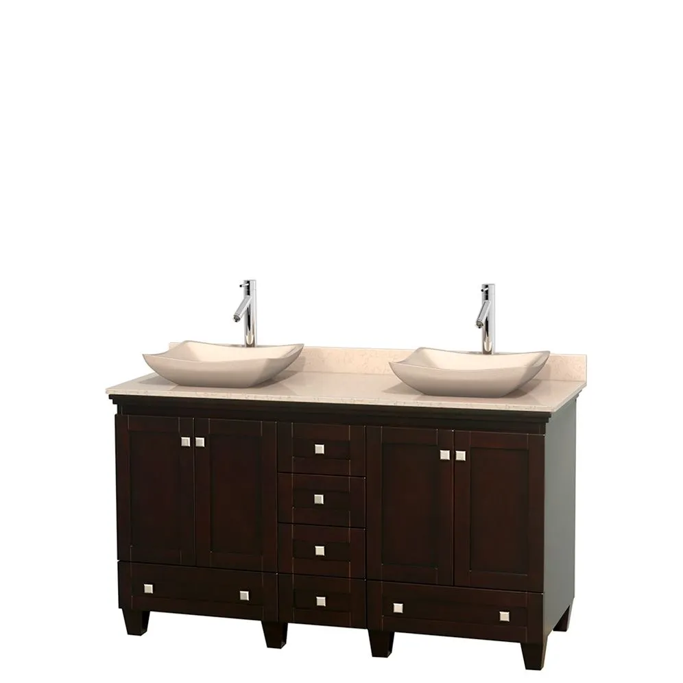 Wyndham Collection Acclaim 60-in Espresso Double Sink Bathroom Vanity with Ivory Natural Marble Top, photo 7 of 8
