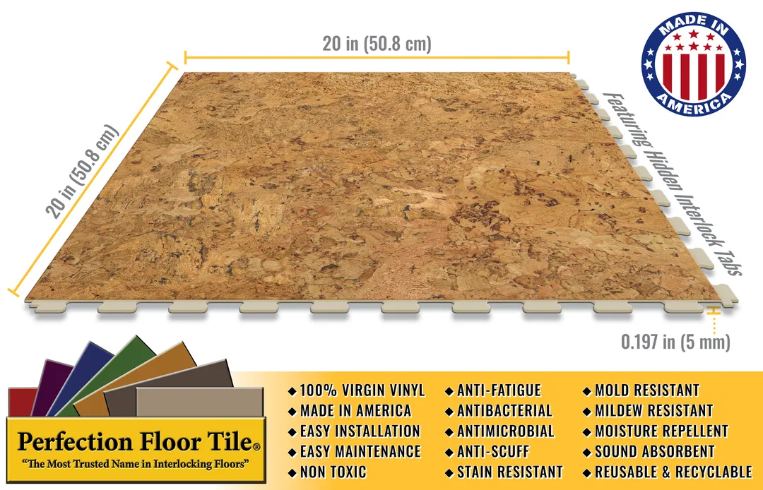 Perfection Floor Tile Classic Wood 6-Piece 20-in x 20-in Cork Luxury Vinyl Tile, photo 10 of 12