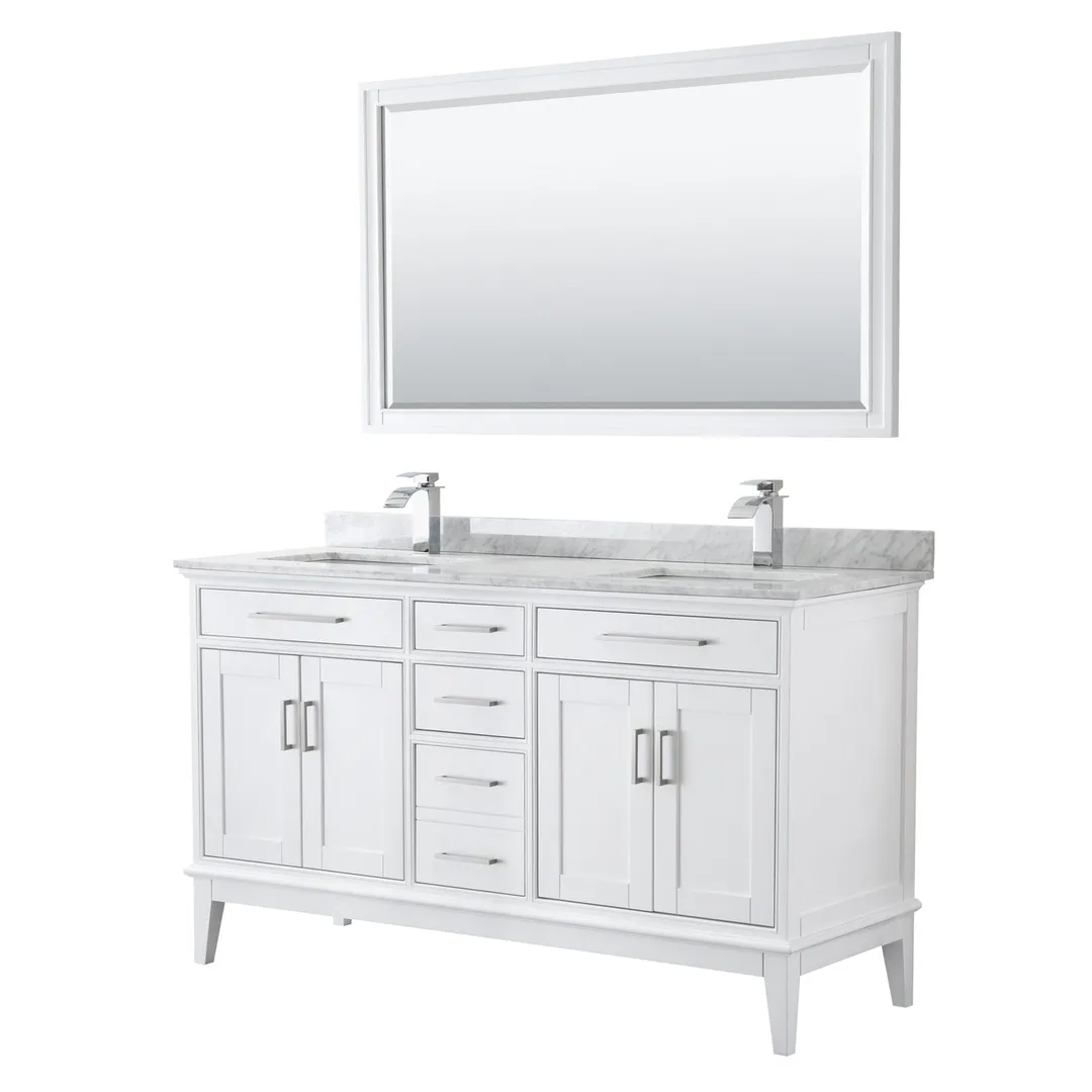 Wyndham Collection Margate 60-in White Double Sink Bathroom Vanity with White Marble Top (Mirror Included), photo 2 of 2