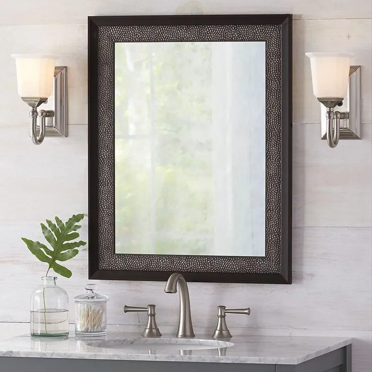 23 in. W x 29 in. H Framed Rectangular Anti-Fog Bathroom Vanity Mirror in Pewter and Espresso Finish, photo 3 of 6