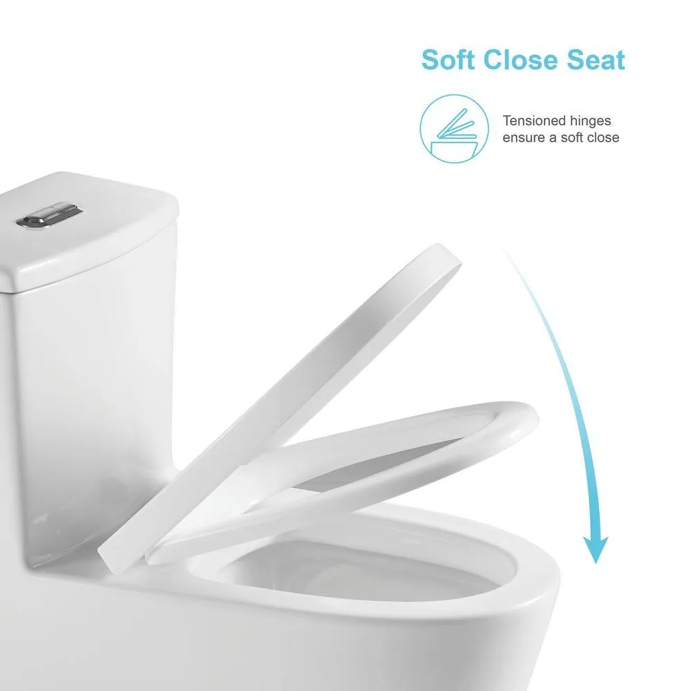 HOROW 1-Piece Dual Flush 1.2 GPF/0.8 GPF Elongated High Efficiency Skirted Toilet All-in-One Toilet in White Seat Included, photo 8 of 9