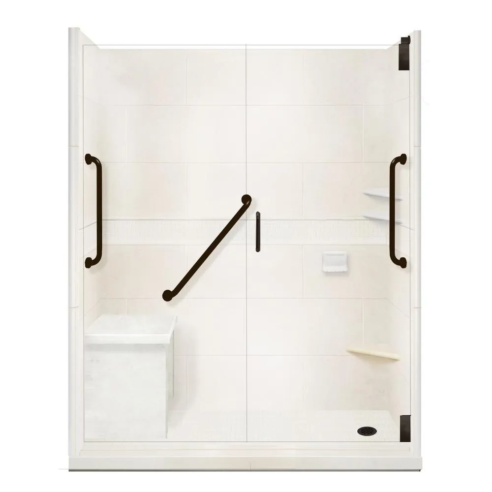 Classic Freedom Grand Hinged 36 in. x 60 in. x 80 in. Left Drain Alcove Shower Kit in Natural Buff and Chrome, photo 7 of 14