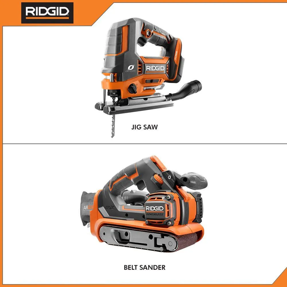 RIDGID 18-Volt Cordless 2-Tool Combo Kit with OCTANE Brushless Jig Saw and Brushless 3 in. x 18 in. Belt Sander (Tools Only), photo 2 of 12