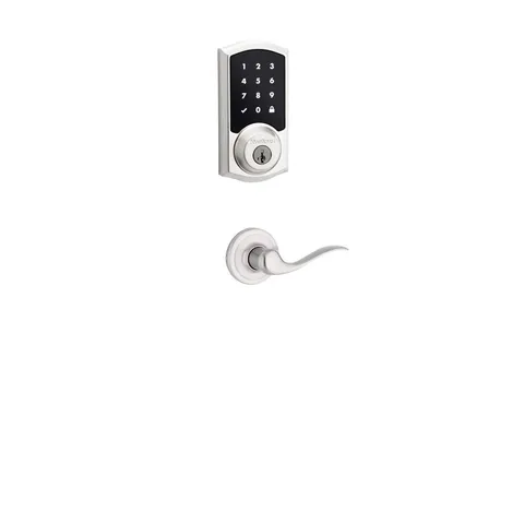Premis Touchscreen Smart Lock Satin Nickel Single Cylinder Electronic Deadbolt featuring Tustin Hall/Closet Lever