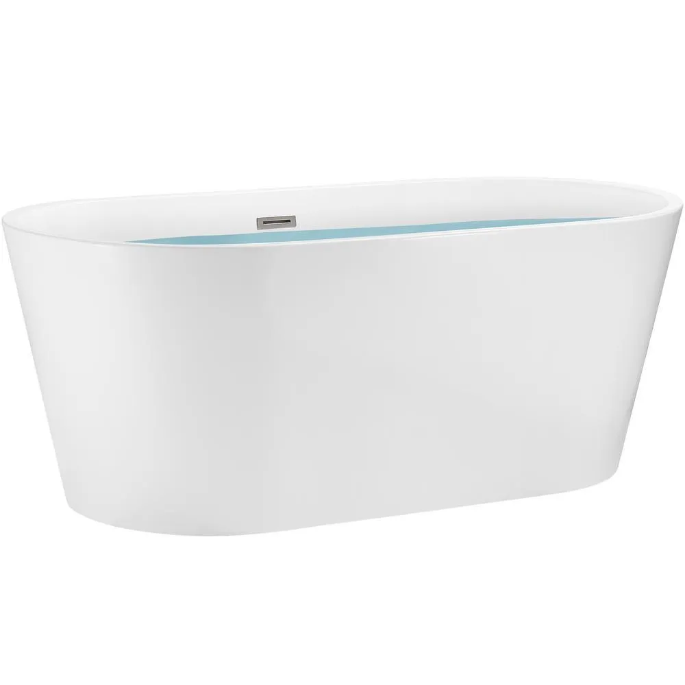 59 in. Fiberglass Center Drain Oval Double Ended Flatbottom Freestanding Bathtub in Glossy White, photo 2 of 5