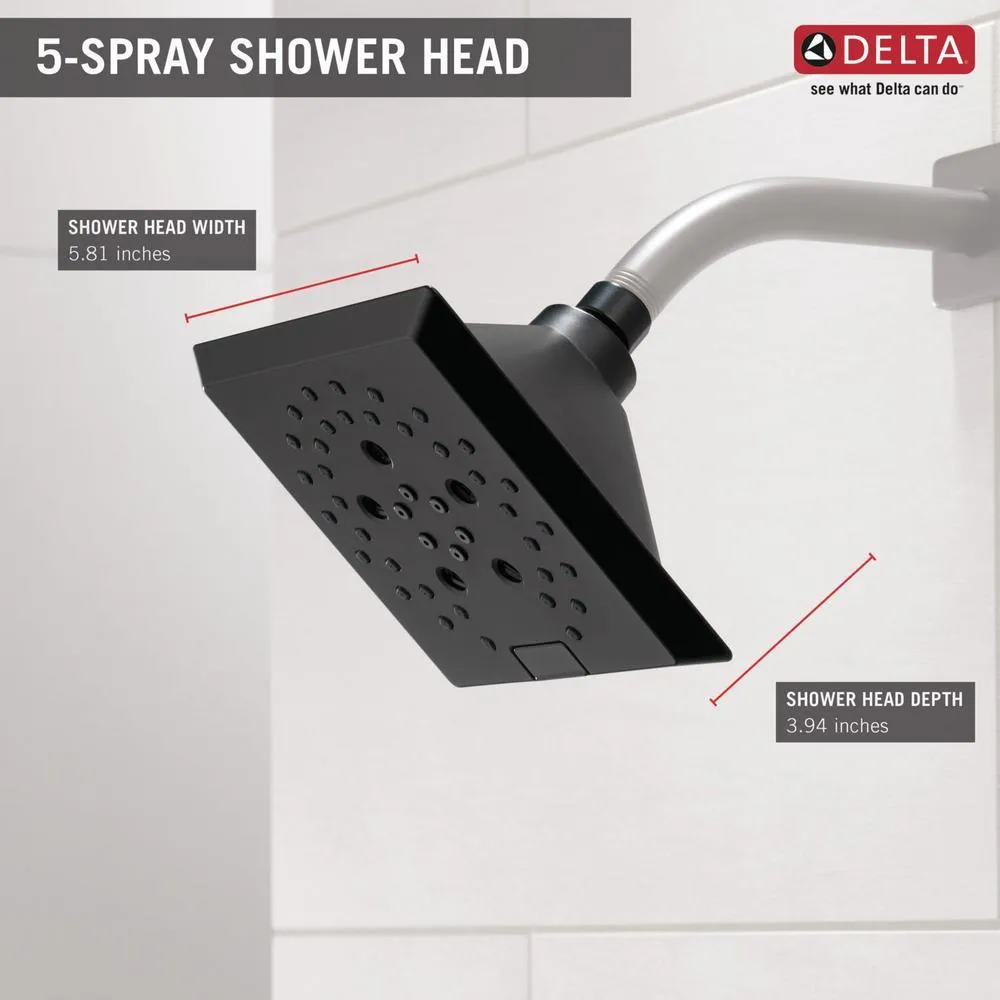 Pivotal 5-Spray 5.8 in. Single Wall Mount Fixed Rain H2Okinetic Shower Head in Matte Black, photo 5 of 18