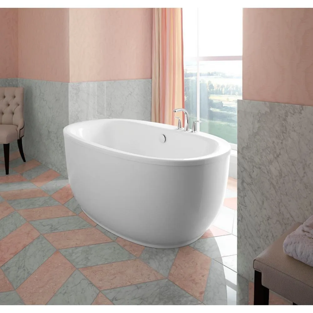Sunstruck 66 in. x 36 in. Oval Freestanding Bathtub with Fluted Shroud and Center Drain in White, photo 9 of 13