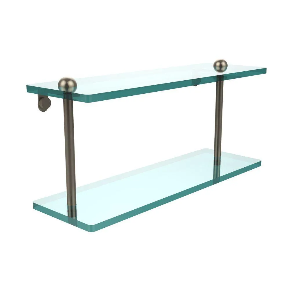Allied Brass 16 in. L x 8 in. H x 5 in. W 2-Tier Clear Glass Bathroom Shelf in Polished Chrome, photo 8 of 14