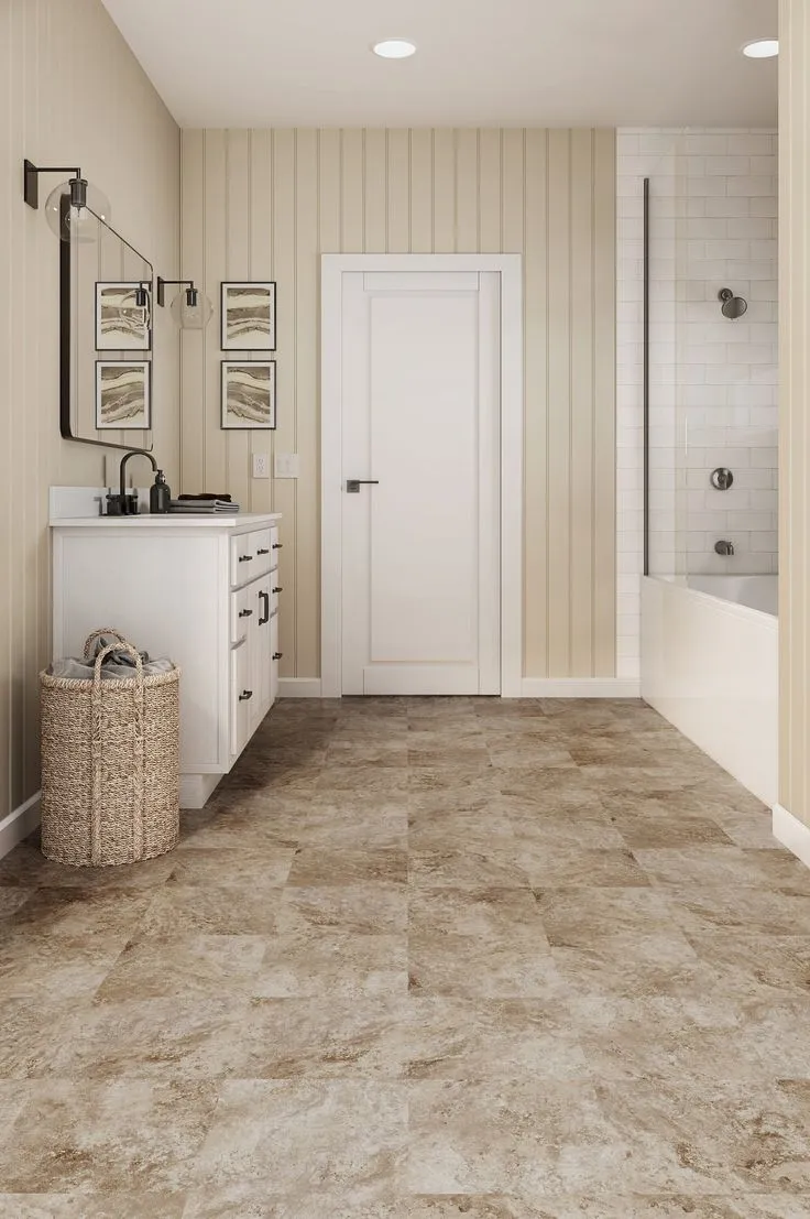 Style Selections Tumbled Stone 3-mil x 12-in W x 12-in L Water Resistant Peel and Stick Luxury Vinyl Tile Flooring, photo 6 of 8