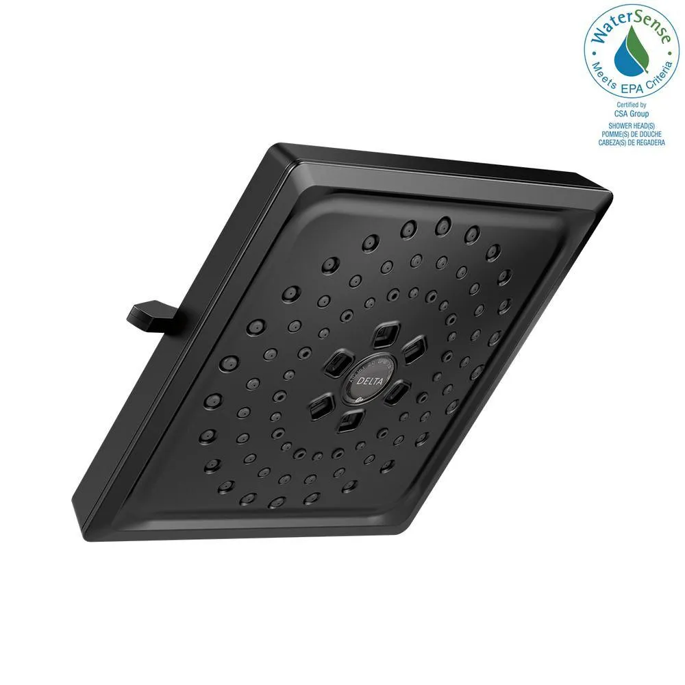 3-Spray 7.6 in. Single Wall Mount Fixed Rain H2Okinetic Shower Head in Matte Black, photo 10 of 11