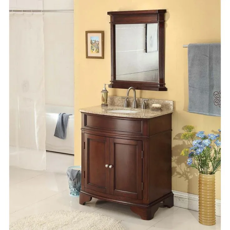 26 in. W x 30 in. H Framed Rectangular Beveled Edge Bathroom Vanity Mirror in Cherry, photo 2 of 6