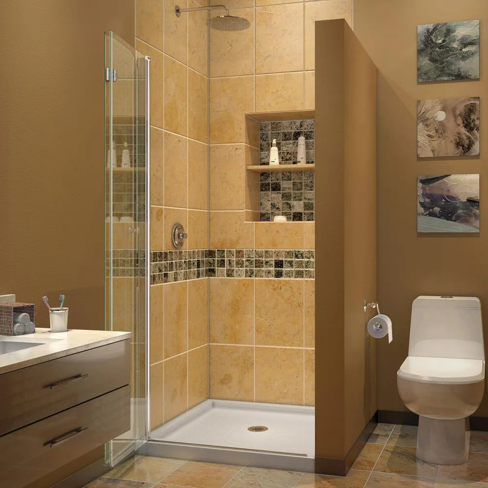 DreamLine Aqua Fold 36 in. D x 36 in. W x 76 3/4 in. H Frameless Shower Door with Base and Backwalls, photo 6 of 13