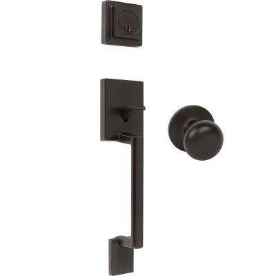 Wasatch Vintage Bronze Single-Cylinder Keyed Entrance Leverset with Deadbolt and Sandstone Lever