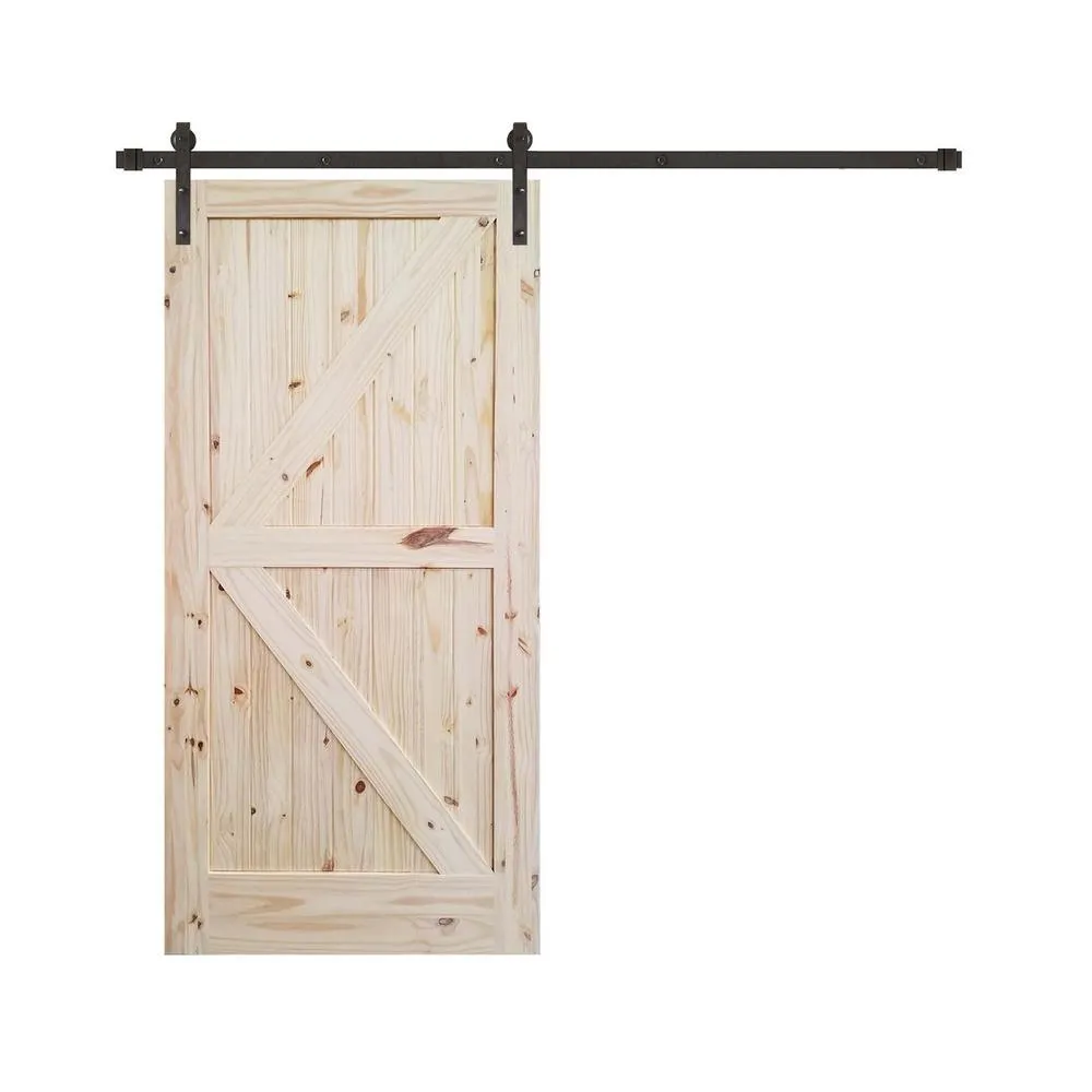 Pacific Entries 42 in. x 84 in. Rustic Unfinished 2-Panel V-Groove Pine Wood Interior Barn Door with Oil Rubbed Bronze Hardware Kit, photo 3 of 3