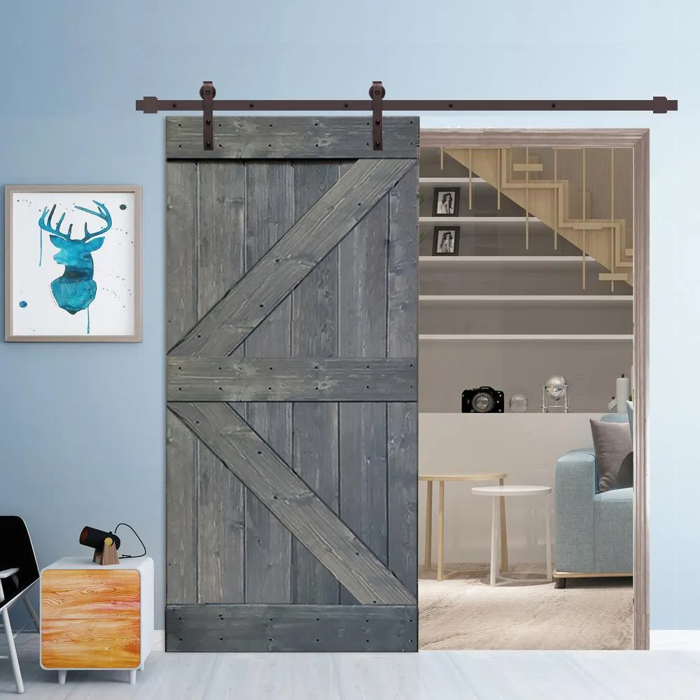 CALHOME K Series 42 in. x 84 in. Gray Knotty Pine Wood Interior Sliding Barn Door with Hardware Kit, photo 4 of 6