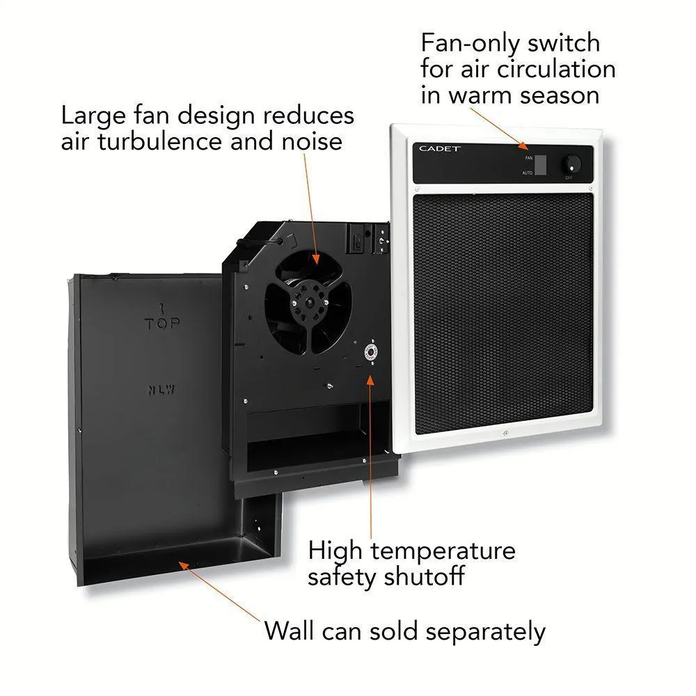 NLW Series 4,000-Watt 240/208-Volt In-Wall Fan-Forced Electric Heater Assembly with Grill, photo 5 of 11