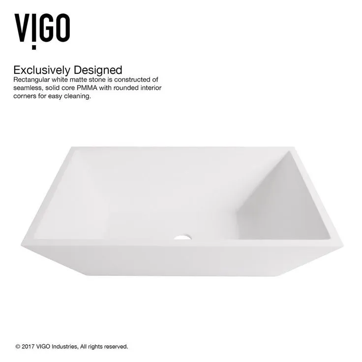 VIGO White Vinca Handmade Countertop Matte Stone Rectangle Vessel Bathroom Sink in Matte White, photo 4 of 6
