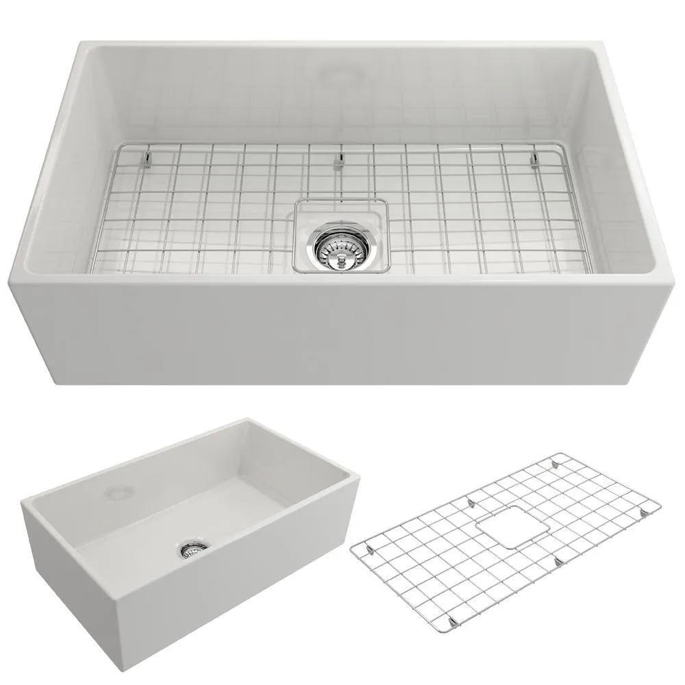 Contempo Farmhouse Apron Front Fireclay 27 in. Single Bowl Kitchen Sink with Bottom Grid and Strainer in White, photo 12 of 20