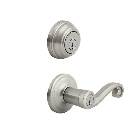 Lido Satin Nickel Smartkey Single-Cylinder Deadbolt Universal Keyed Entry Door Handle Combo Pack