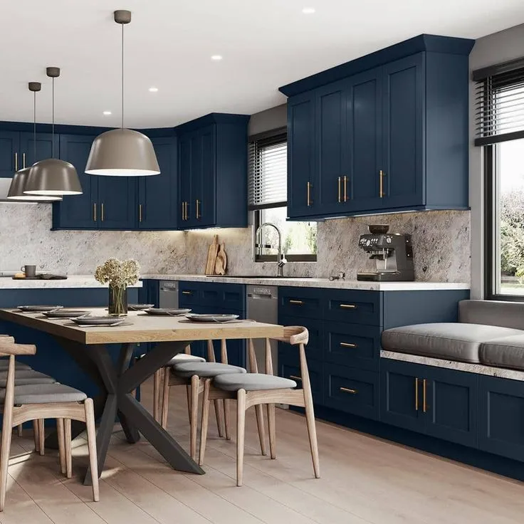 Home Decorators Collection Newport 33 in. W x 24 in. D x 34.5 in. H Assembled Plywood Base Kitchen Cabinet in Mythic Blue with Soft Close, photo 3 of 9