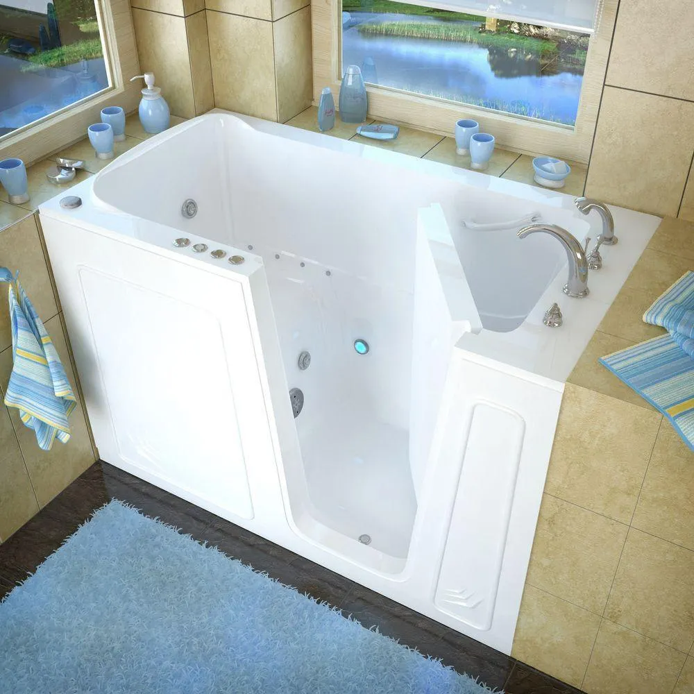 Universal Tubs Rampart 5 ft. Walk-in Whirlpool and Air Bathtub with 4 in. Tile Easy Up Adhesive Wall Surround in White, photo 10 of 20