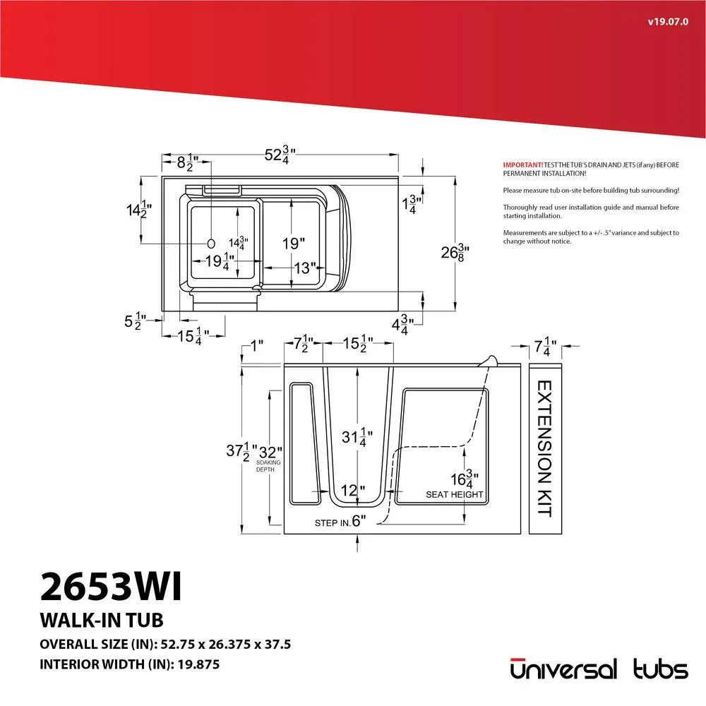 Universal Tubs HD Series 53 in. Right-Drain Quick Fill Walk-In Whirlpool Bathtub with Powered Fast Drain, White, photo 4 of 26