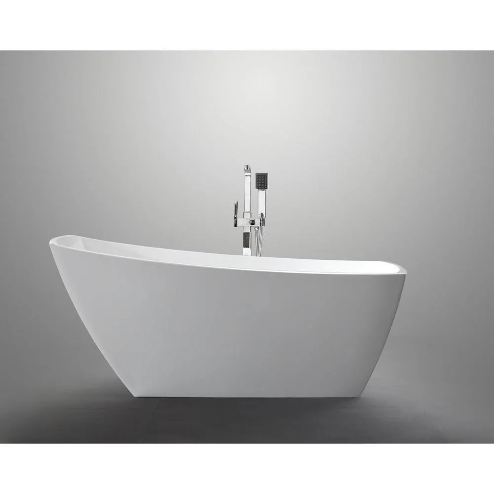 Albi 67 in. Acrylic Flatbottom Non-Whirlpool Freestanding Bathtub in Glossy White, photo 3 of 5