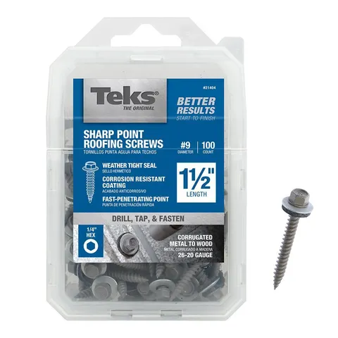 #9 x 1-1/2 in. External Hex Zinc Plated Steel Hex Washer Head Roofing Screws
