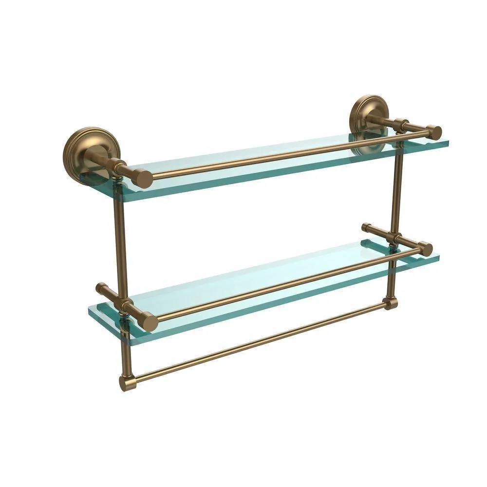 Allied Brass 22 in. L x 12 in. H x 5 in. W 2-Tier Clear Glass Bathroom Shelf with Towel Bar in Polished Chrome, photo 11 of 14