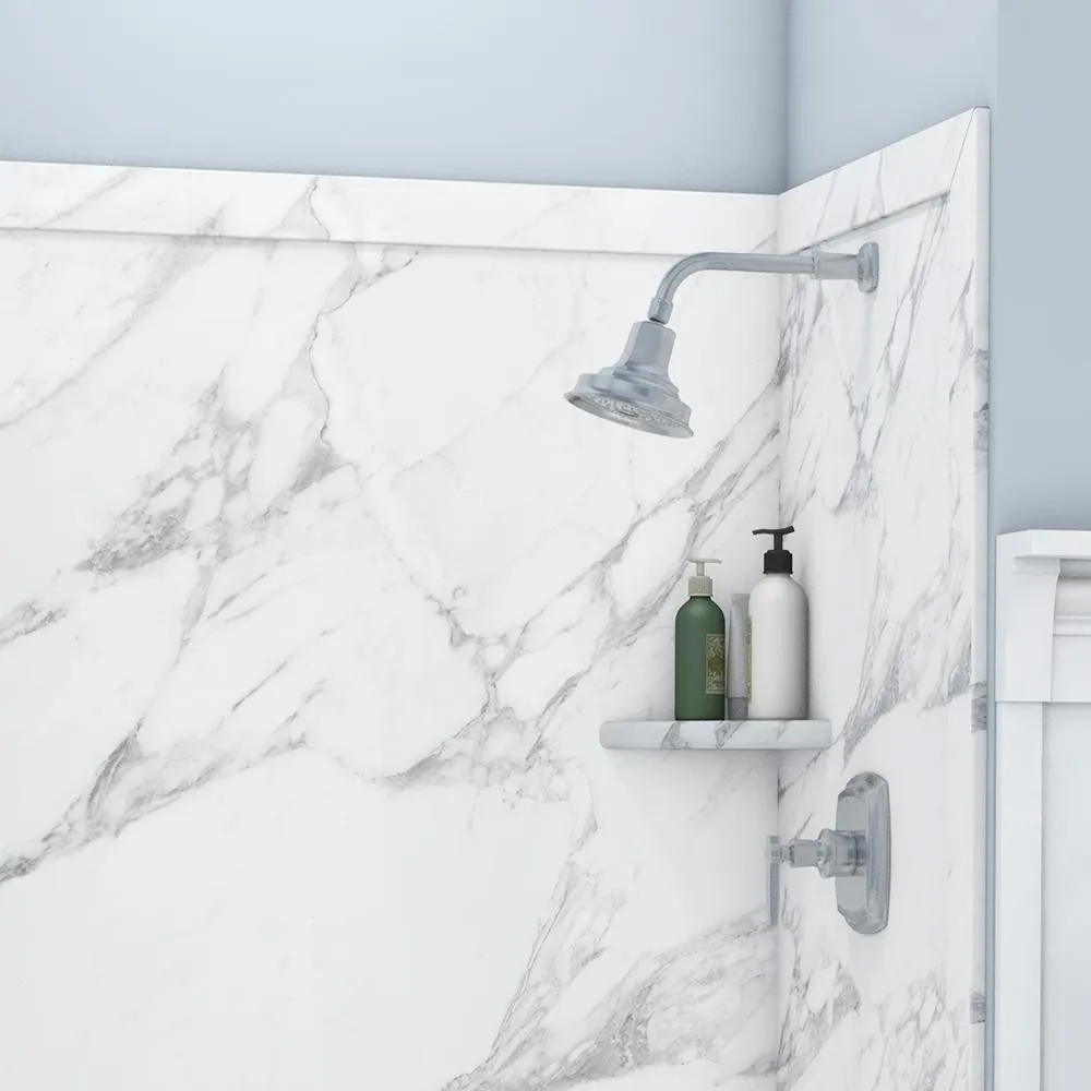 Elegance 36 in. x 48 in. x 80 in. 9-Piece Easy Up Adhesive Alcove Shower Wall Surround in Calacatta White, photo 2 of 24