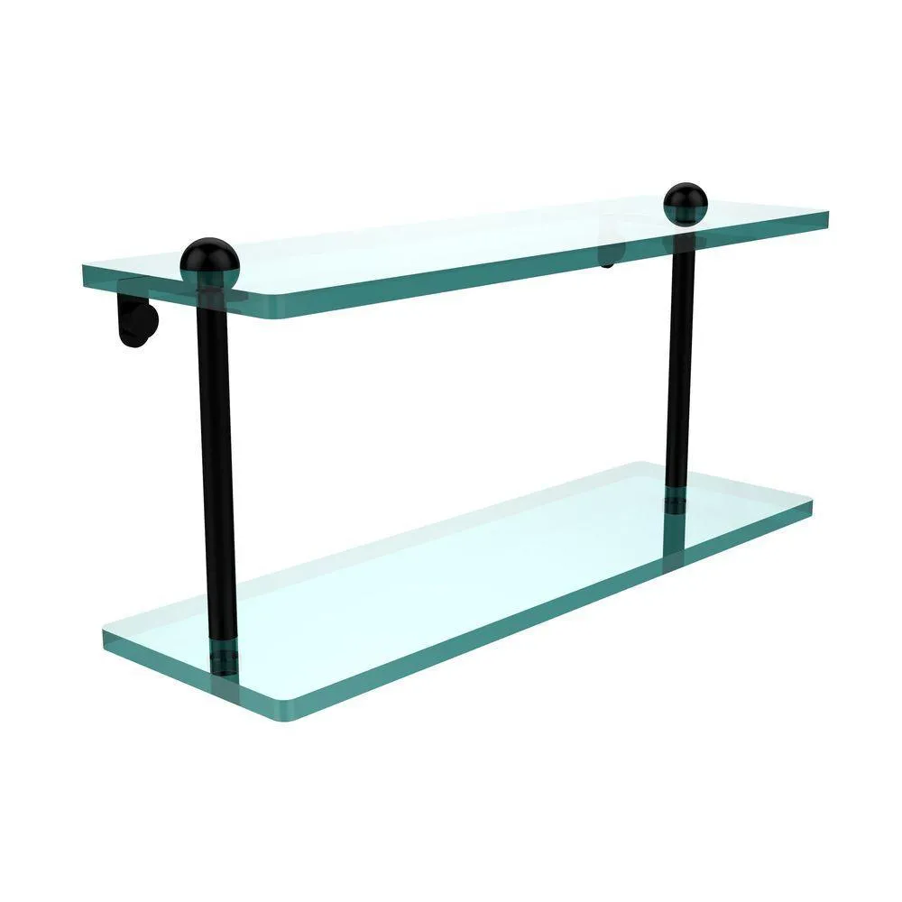 Allied Brass 16 in. L x 8 in. H x 5 in. W 2-Tier Clear Glass Bathroom Shelf in Polished Chrome, photo 9 of 14