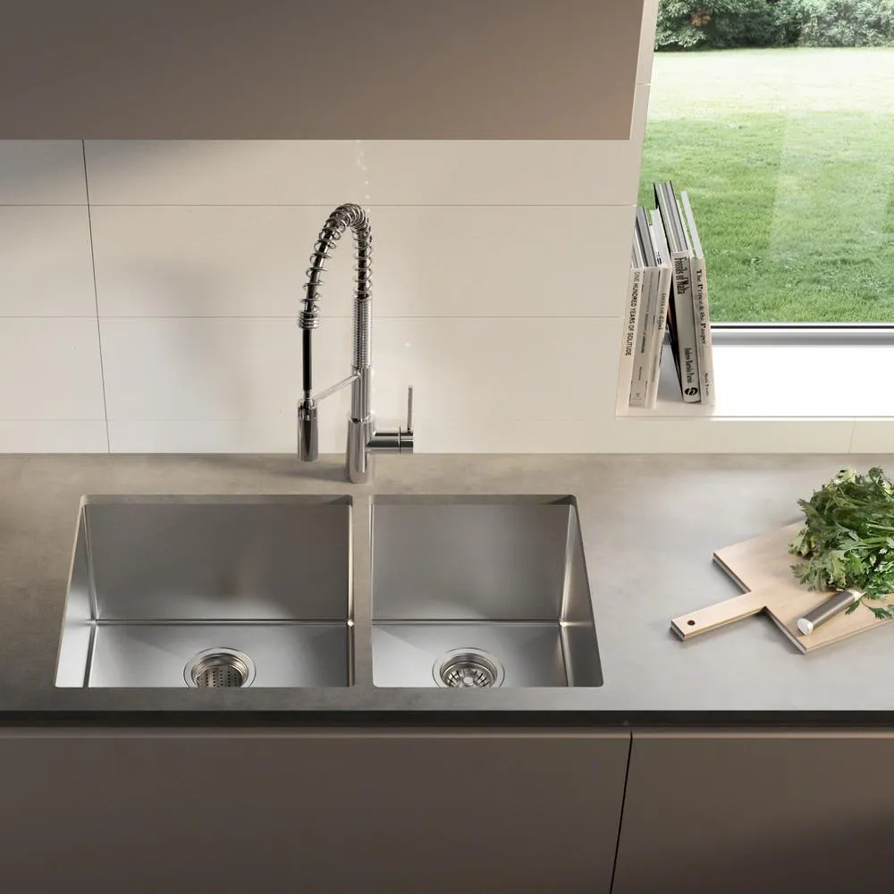 Standart PRO 33in. 16 Gauge Undermount 60/40 Double Bowl Stainless Steel Kitchen Sink, photo 3 of 13