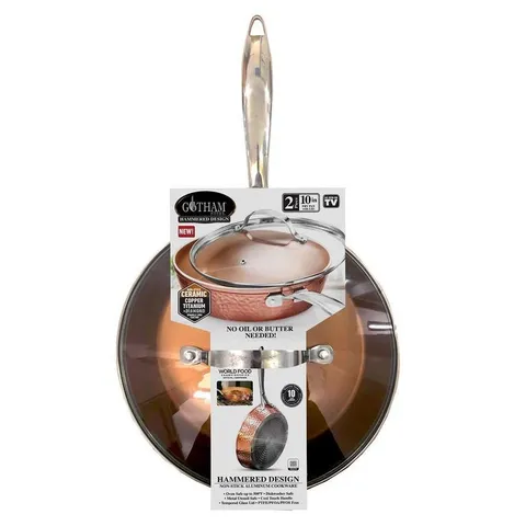 Hammered Copper 10 in. Aluminum Non-Stick Fry Pan with Glass Lid