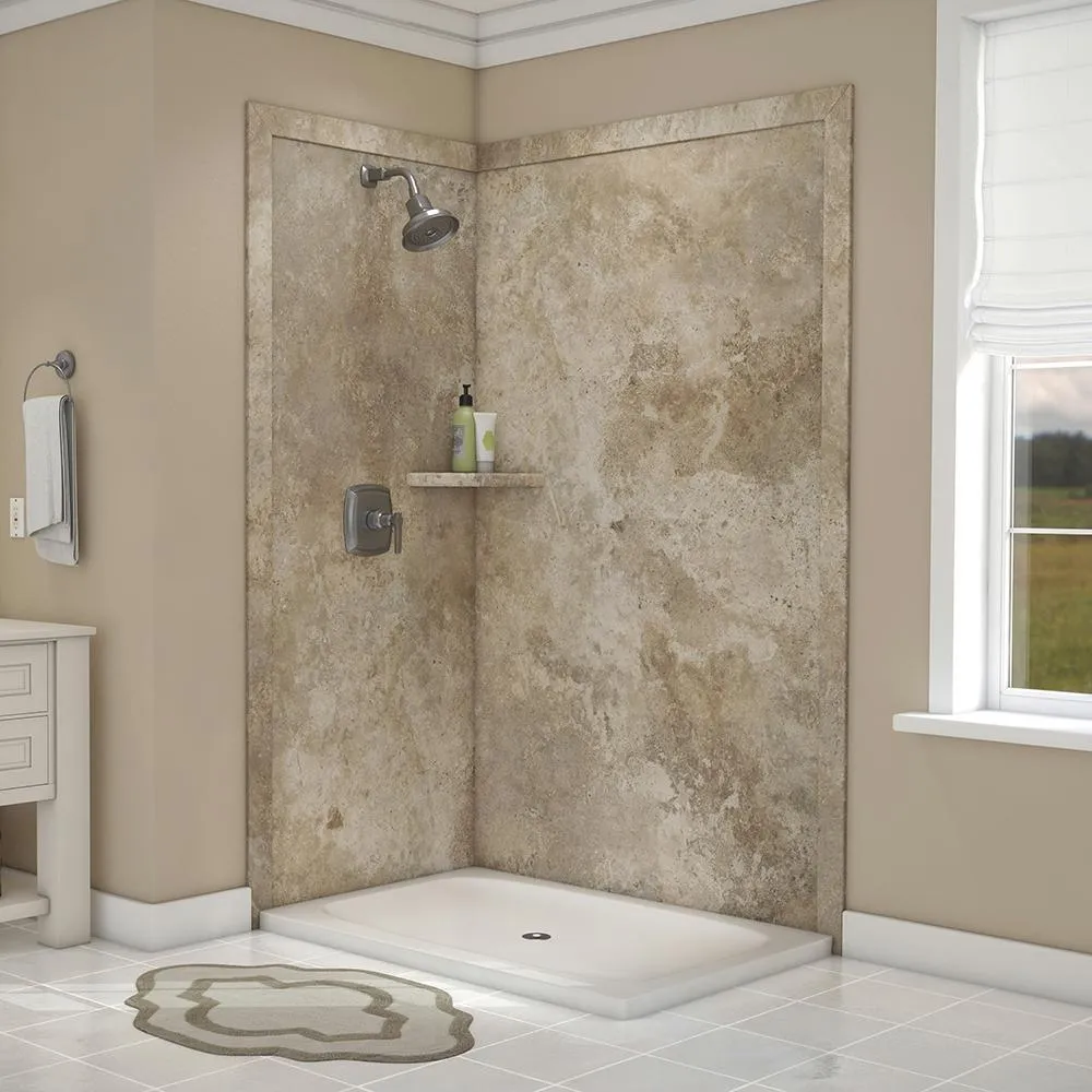 Elegance 36 in. x 48 in. x 80 in. 7-Piece Easy Up Adhesive Corner Shower Wall Surround in Triton, photo 21 of 24