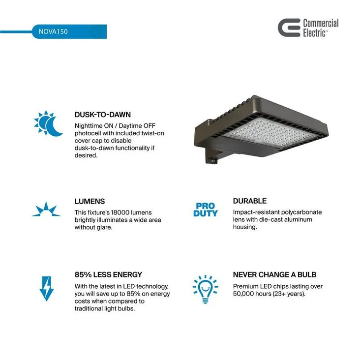 Commercial Electric 1200-Watt Equivalent, 18000 Lumens, Integrated LED Area Light and Flood Light, Dusk to Dawn Outdoor Light (2-Pack), photo 5 of 11