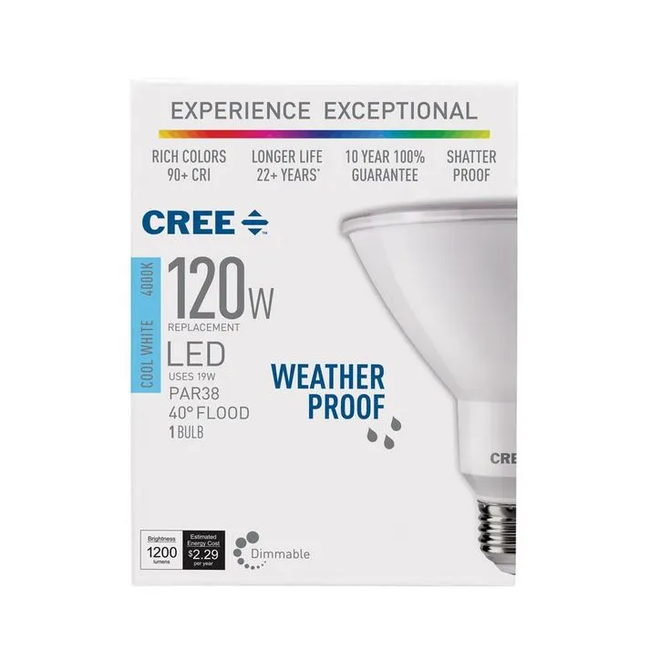Cree 120W Equivalent Cool White (4000K) PAR38 Dimmable Exceptional Light Quality LED 40-Degree Flood Light Bulb, photo 6 of 8