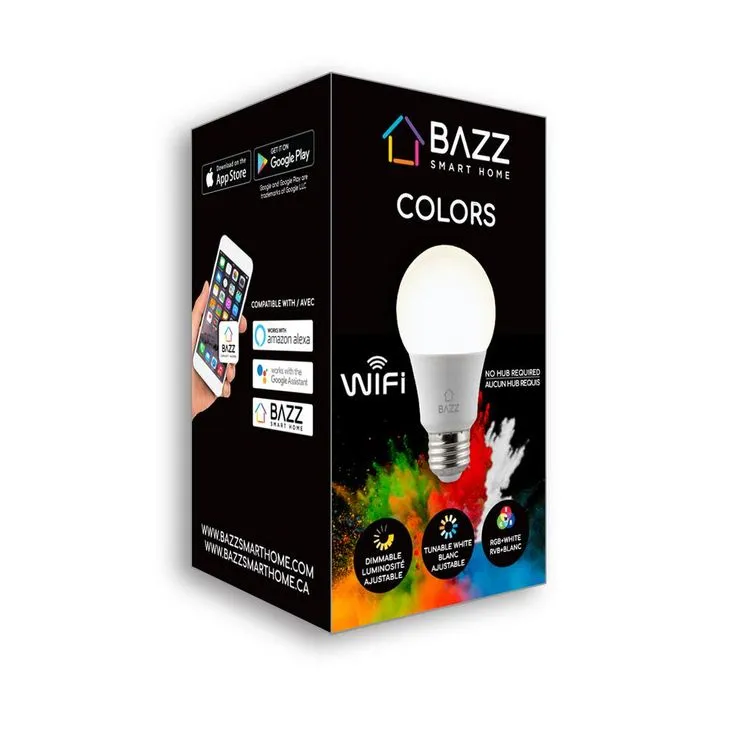 BAZZ Smart Home 60-Watt Equivalent A19 Dimmable Tunable RGB Smart Wi-Fi LED Light Bulb, photo 4 of 5