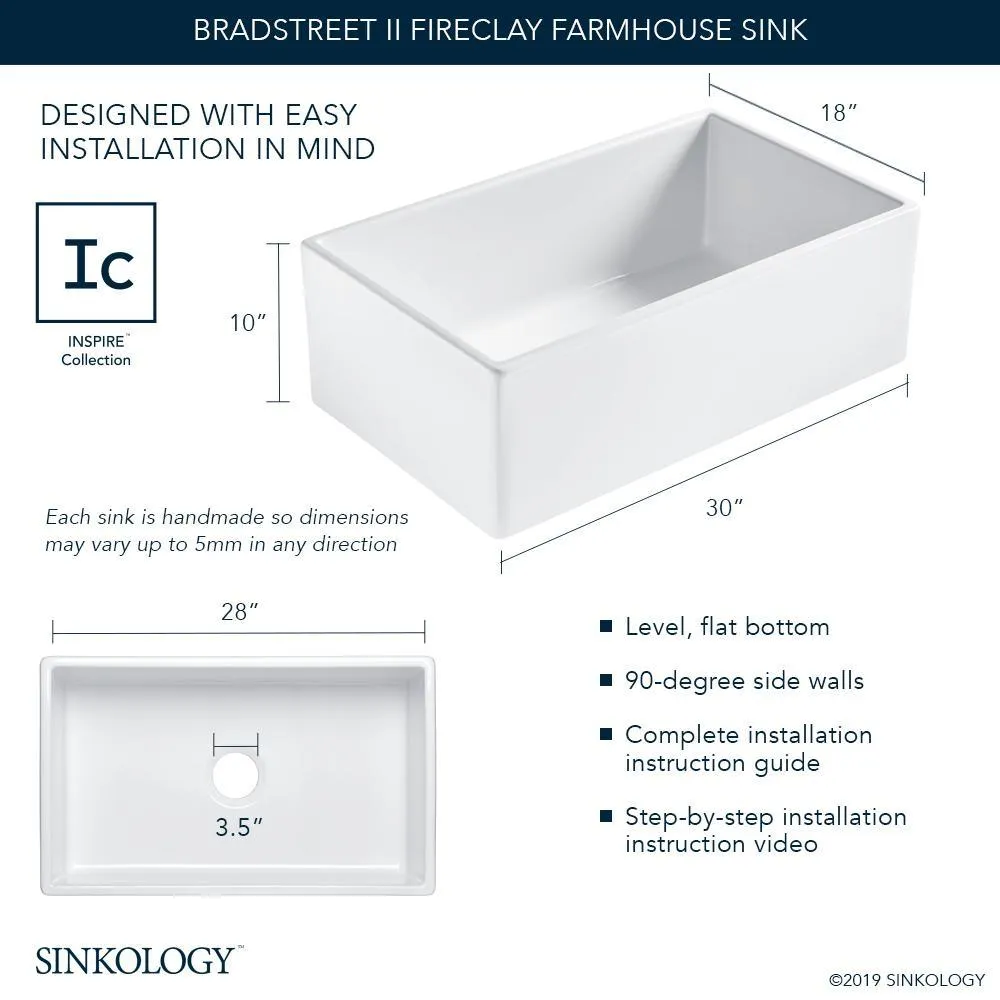 Bradstreet II Farmhouse Fireclay 30 in. Single Bowl Kitchen Sink with Strainer Drain in Crisp White, photo 12 of 13