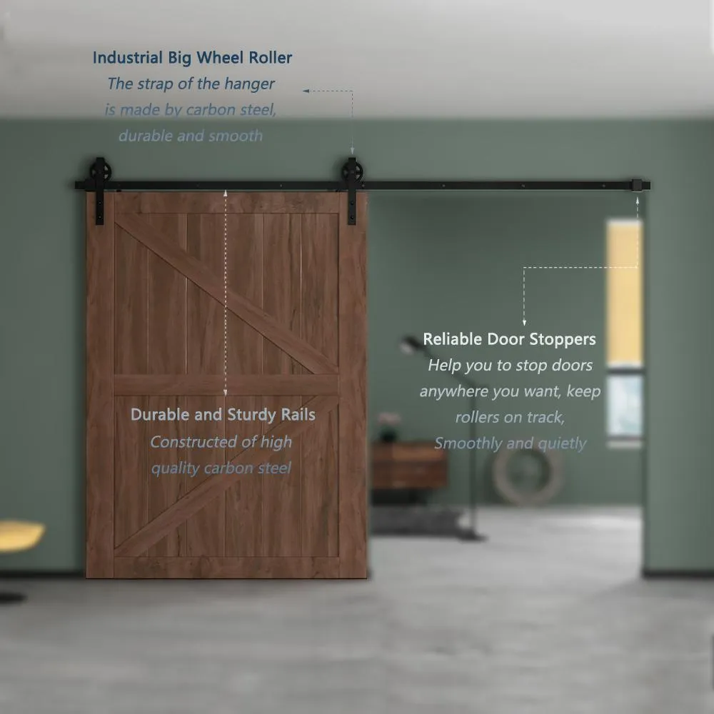 10 ft./120 in. Black Sliding Barn Door Track and Hardware Kit with Bigwheel J Shape Hanger for Single Door, photo 5 of 7
