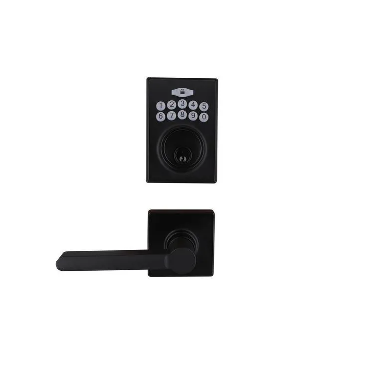 Square Aged Bronze Electronic Keypad Single Cylinder Deadbolt with Tonbridge Hall and Closet Door Lever Combo Pack, photo 7 of 9