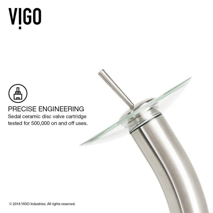 VIGO Glass Vessel Bathroom Sink in Clear Crystalline Glass with Waterfall Faucet Set in Brushed Nickel, photo 5 of 11