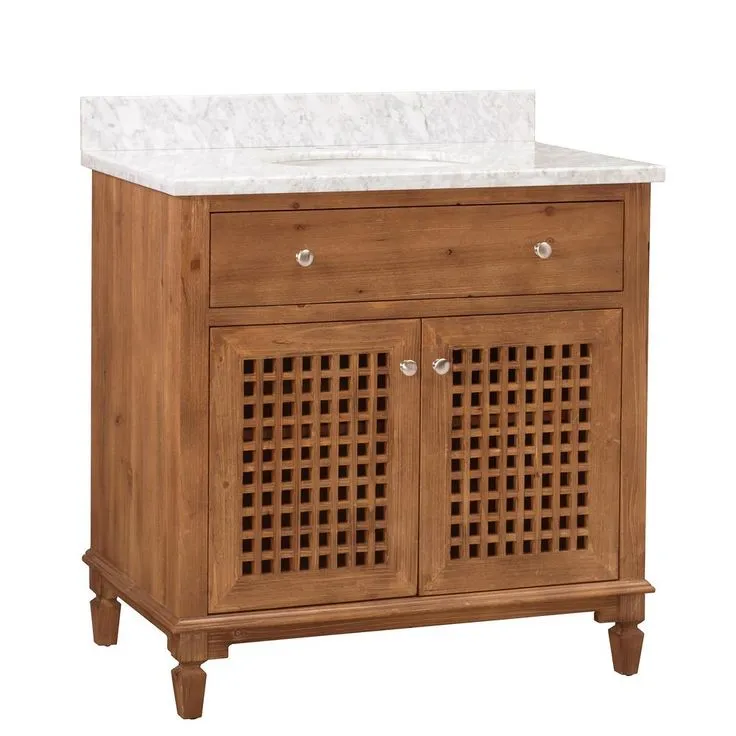 Aurelia Brown 36 in. W x 22.05 in. D x 35.75 in. H Coastal Style Bathroom Vanity with Marble Vanity Top and Single Basin, photo 3 of 6