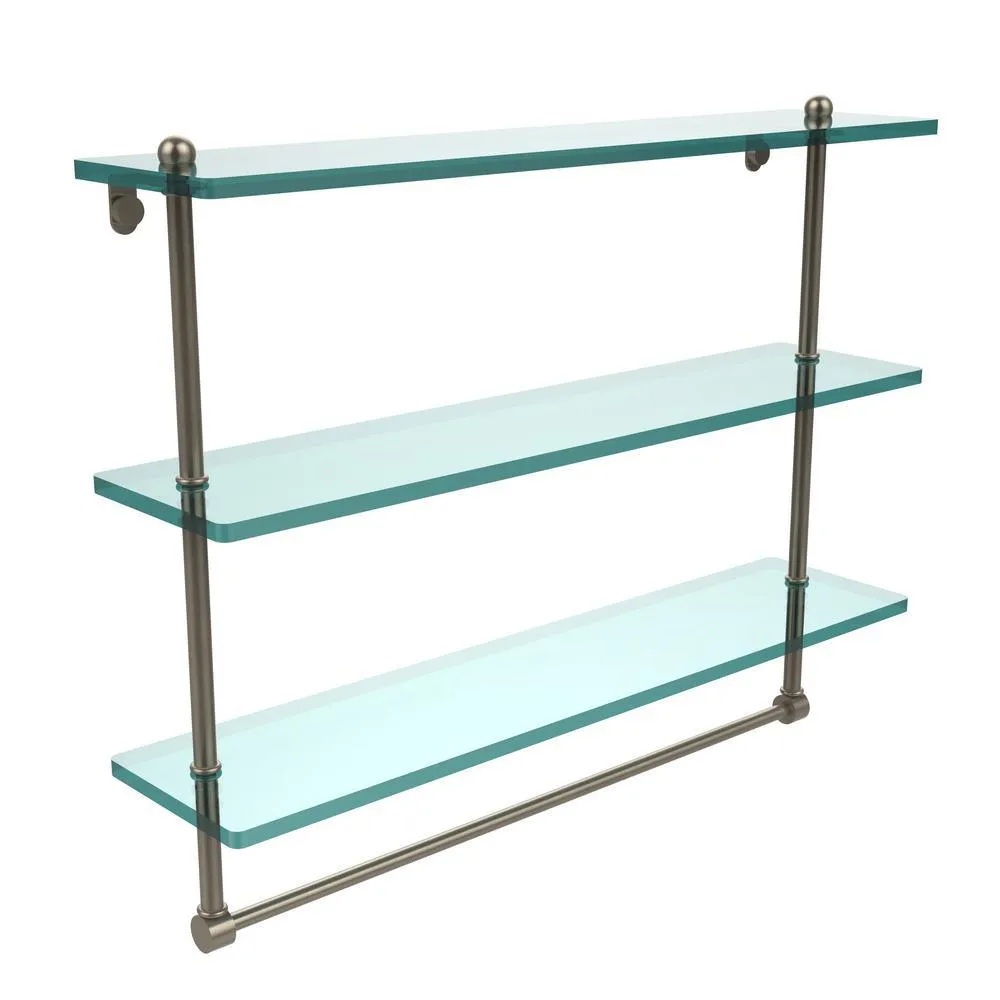 Allied Brass 22 in. L x 18 in. H x 5 in. W 3-Tier Clear Glass Bathroom Shelf with Towel Bar in Oil Rubbed Bronze, photo 14 of 15