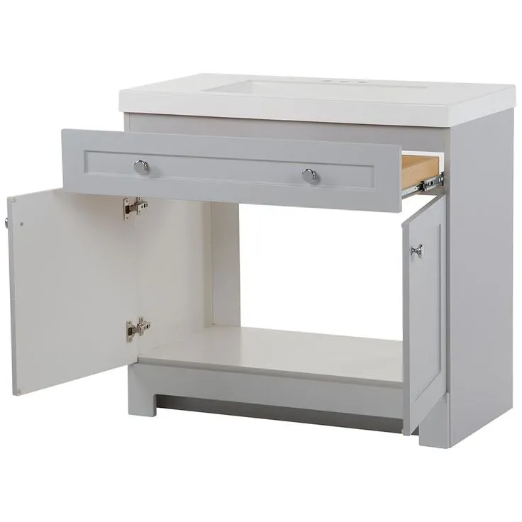 Everdean 36.5 in. W x 19 in. D x 34 in. H Vanity in Pearl Gray with Cultured Marble Vanity Top in White with White Sink, photo 7 of 10