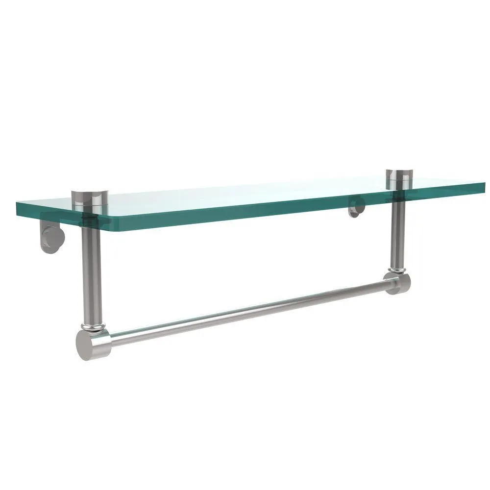 Allied Brass 16 in. L x 5 in. H x 5 in. W Clear Glass Vanity Bathroom Shelf with Towel Bar in Satin Nickel, photo 9 of 14