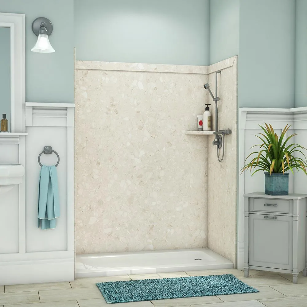 FlexStone Royale 36 in. x 60 in. x 80 in. 11-Piece Easy Up Adhesive Alcove Bathtub/Shower Wall Surround in Calacatta White, photo 11 of 26