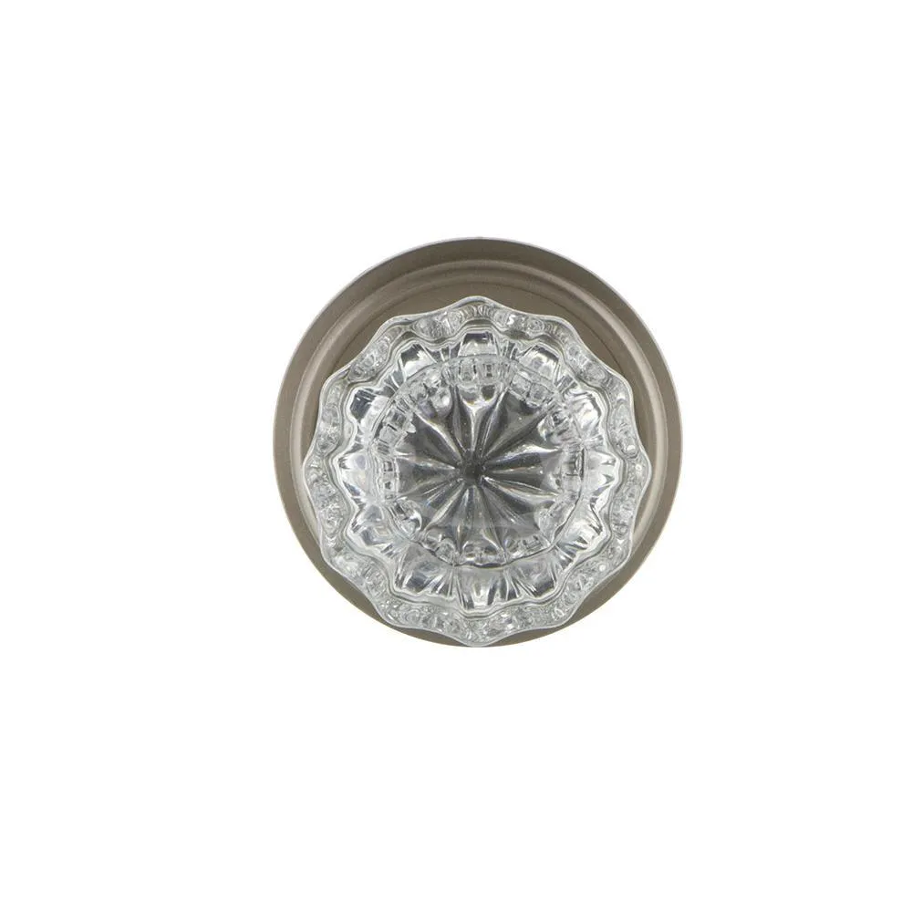 Classic Rosette 2-3/8 in. Backset Satin Nickel Privacy Bed/Bath Crystal Glass Door Knob, photo 6 of 19