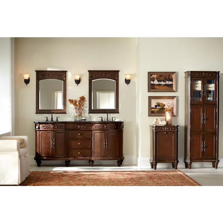 26 in. W x 35 in. H Framed Rectangular Bathroom Vanity Mirror in Antique Cherry, photo 2 of 4
